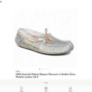UGG Australia Dakota Slippers Moccasin in Golden Silver Metallic Leather US 9